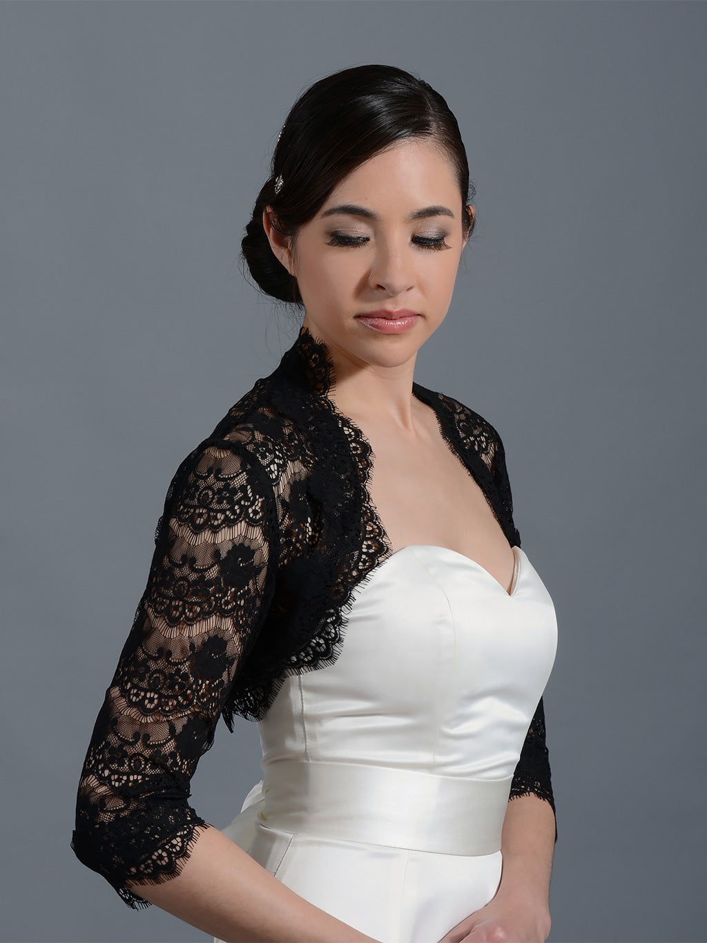 black-3-4-sleeve-bridal-lace-wedding-bolero-jacket-051n