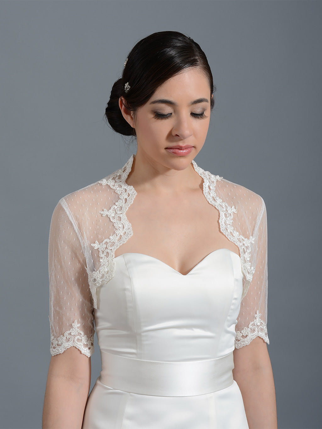 Ivory Elbow Length Bridal Dot Lace Wedding Bolero Lace 081