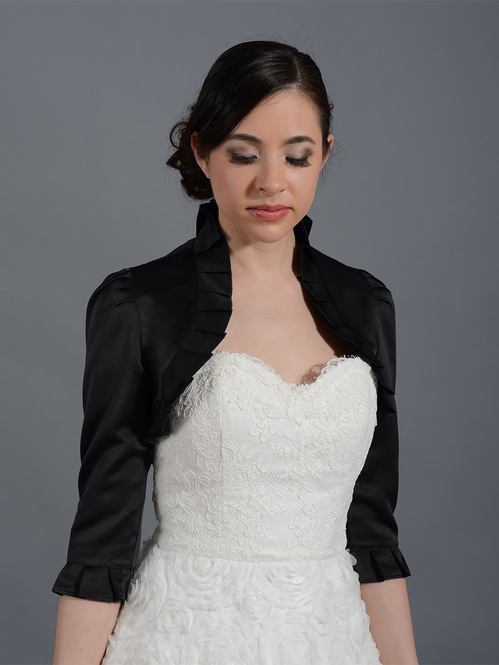 Black 3 4 Sleeve Satin Wedding Bolero Jacket Satin008 B