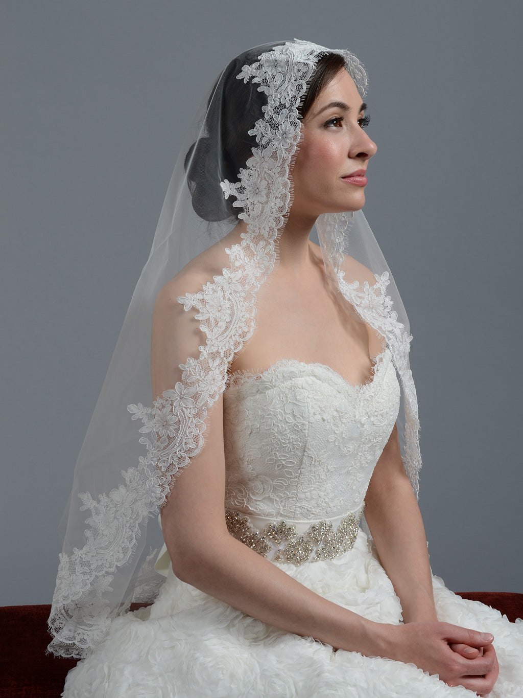 Graceful Ivory Alencon Lace Trim Embroidered Retro Tulle Lace Wedding Veil  Bridal Lace Trim 