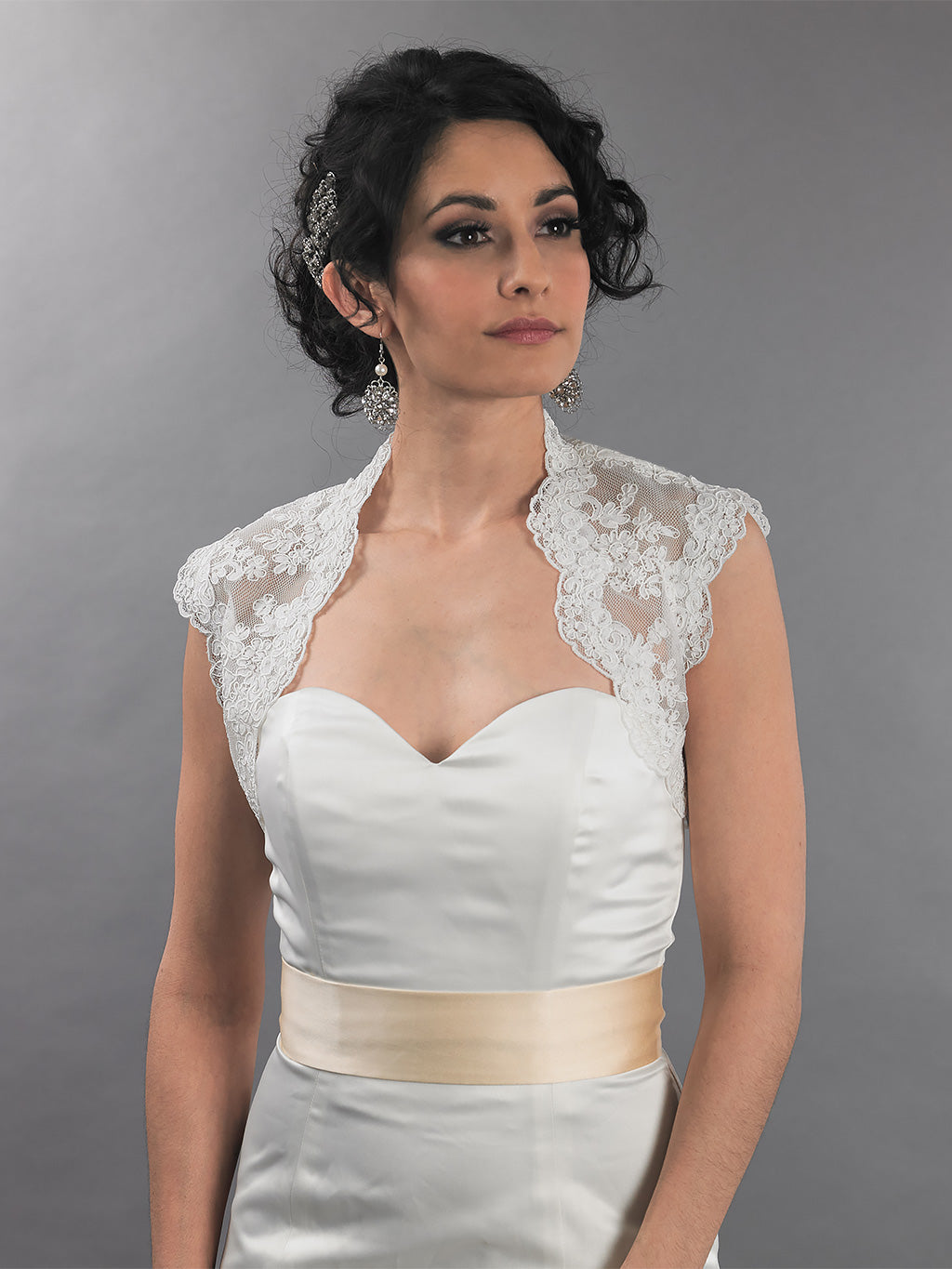 Sleeveless bridal alencon lace bolero jacket - Lace_079-Lace