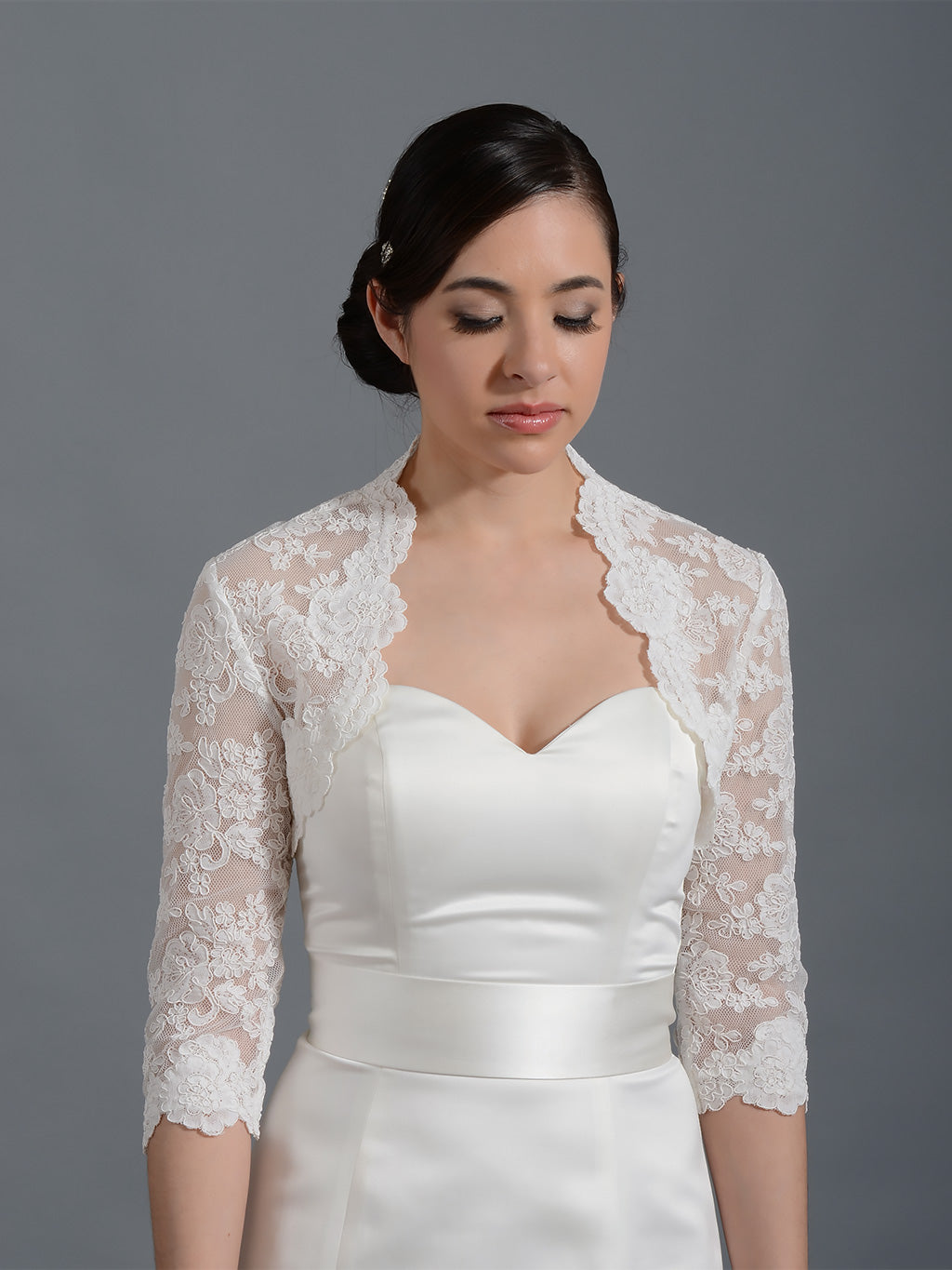 3/4 sleeve bridal alencon lace bolero jacket - Lace_074