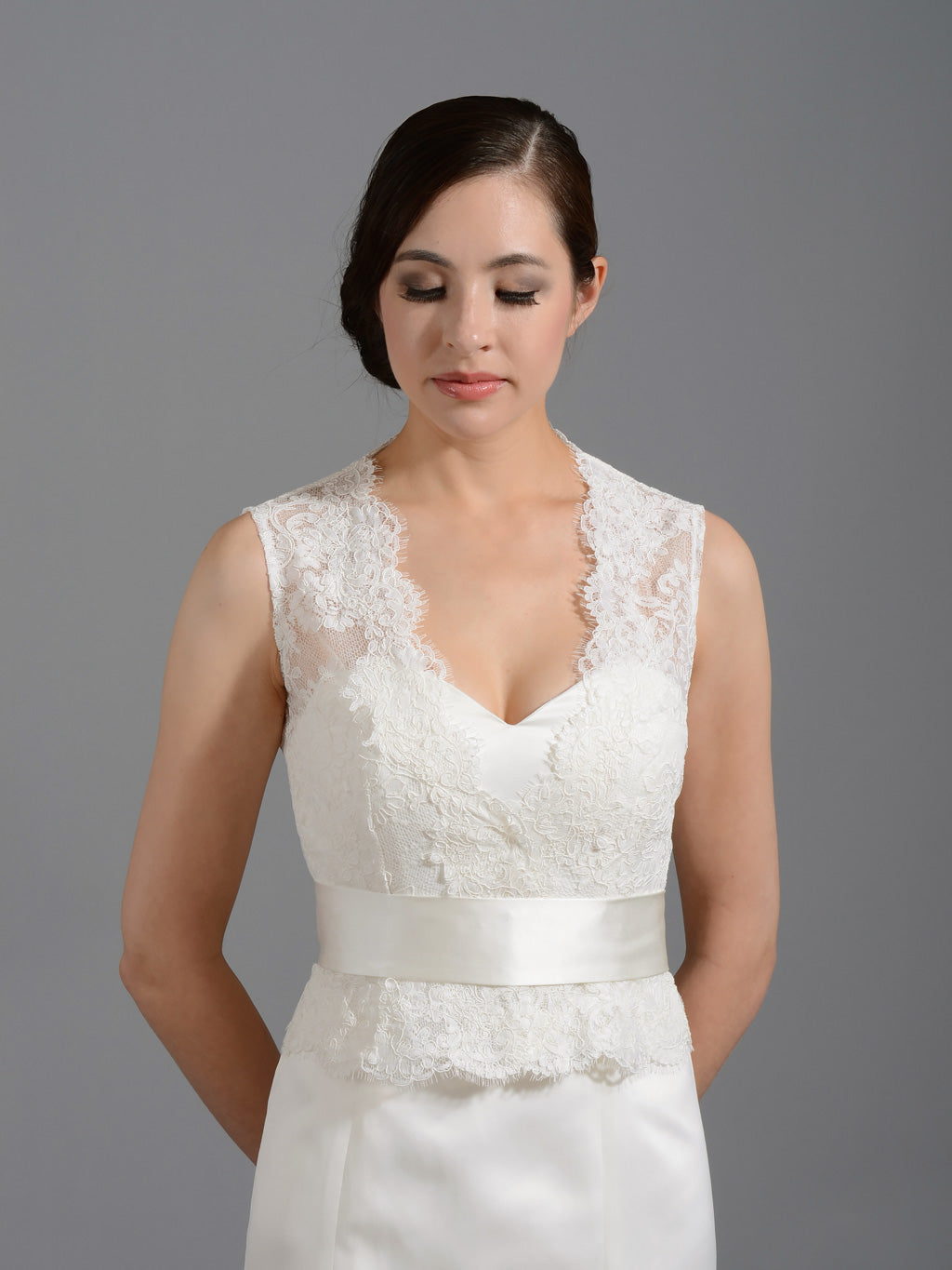 Front open Ivory Alencon Lace Wedding jacket Bridal Bolero shrug WJ016