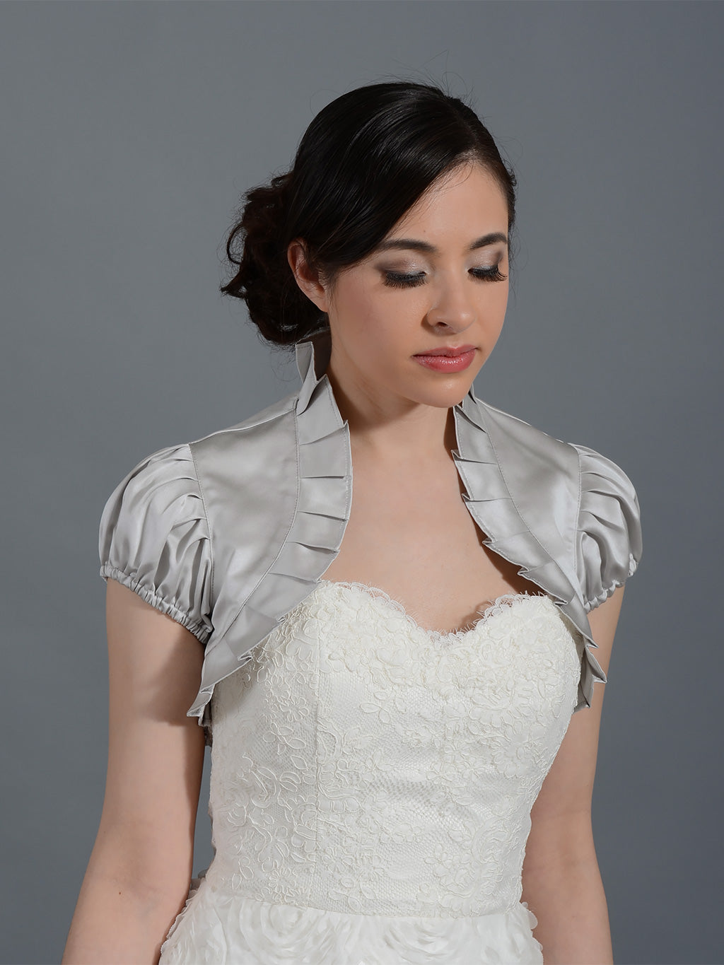Silver short sleeve wedding satin bolero jacket -Satin006ns_
