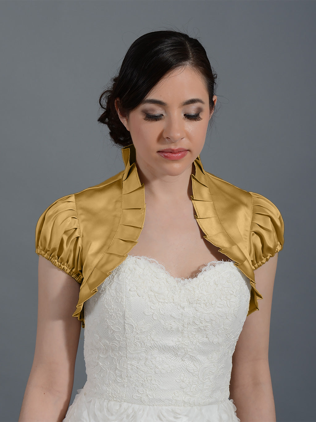 Gold short sleeve satin bolero wedding jacket Satin006n_gold