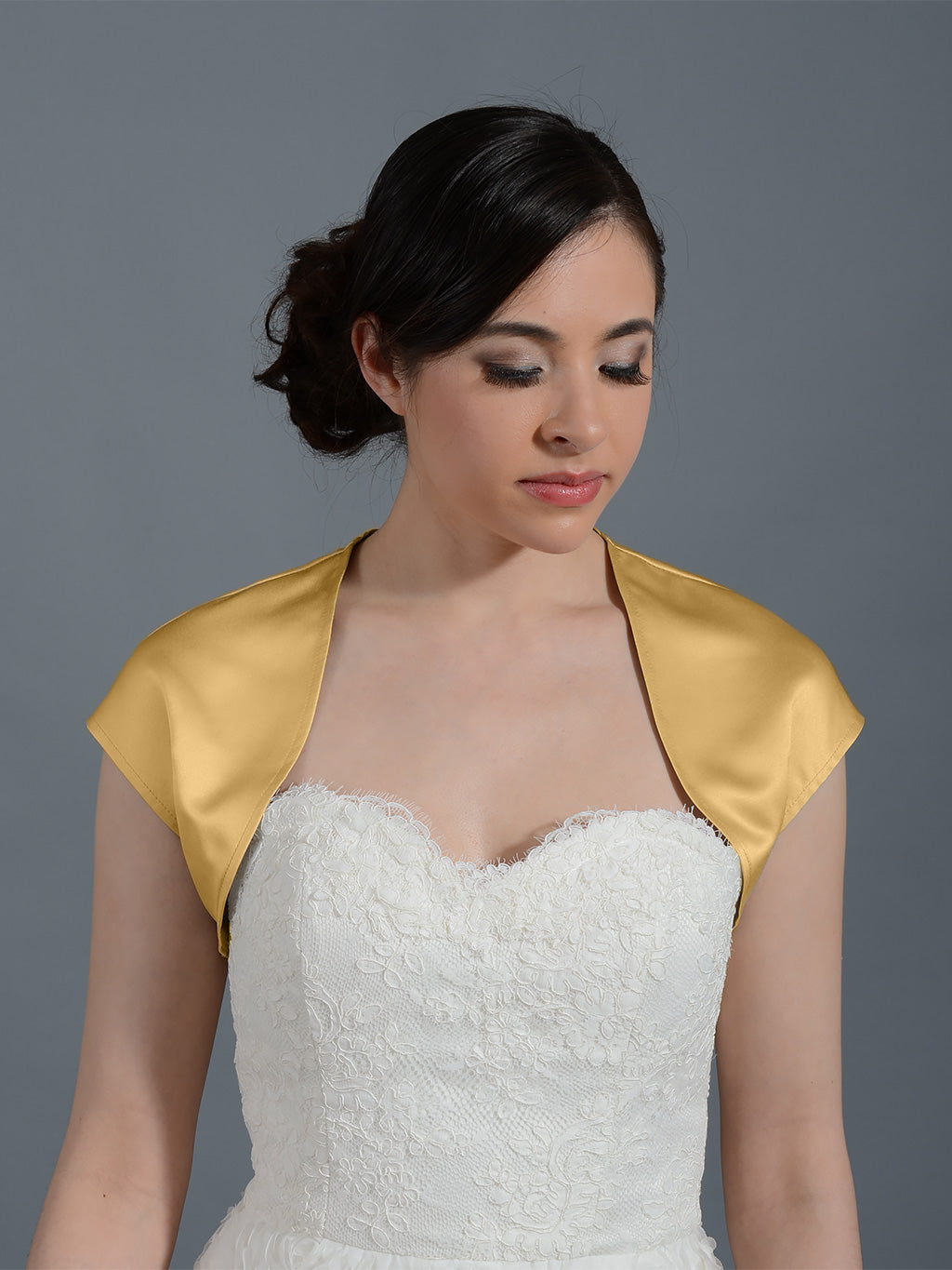 Gold sleeveless satin wedding bolero jacket Satin007_Gold-Sa