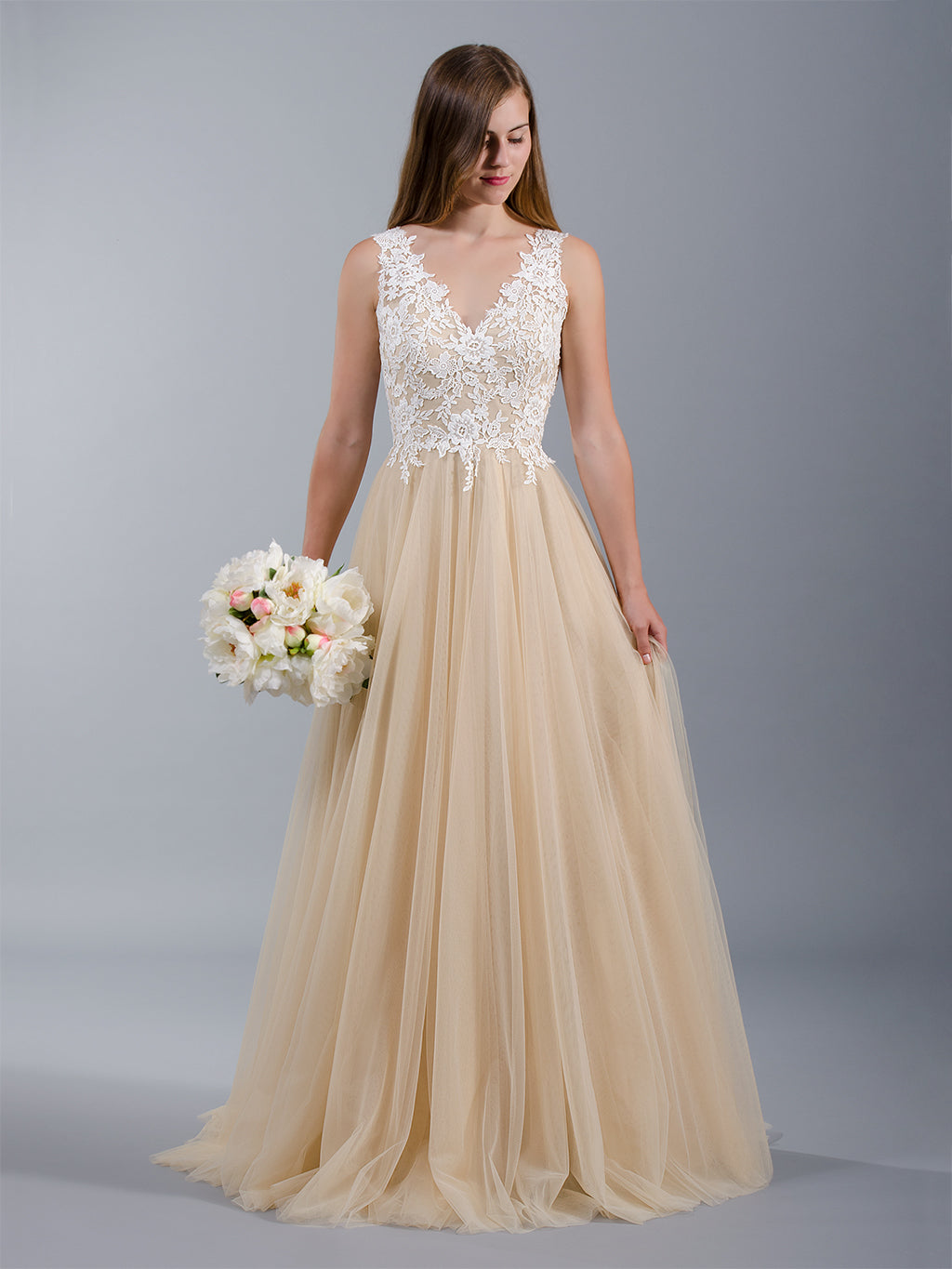 Sleeveless Lace Wedding Dress With Tulle Skirts 4041 Wedding