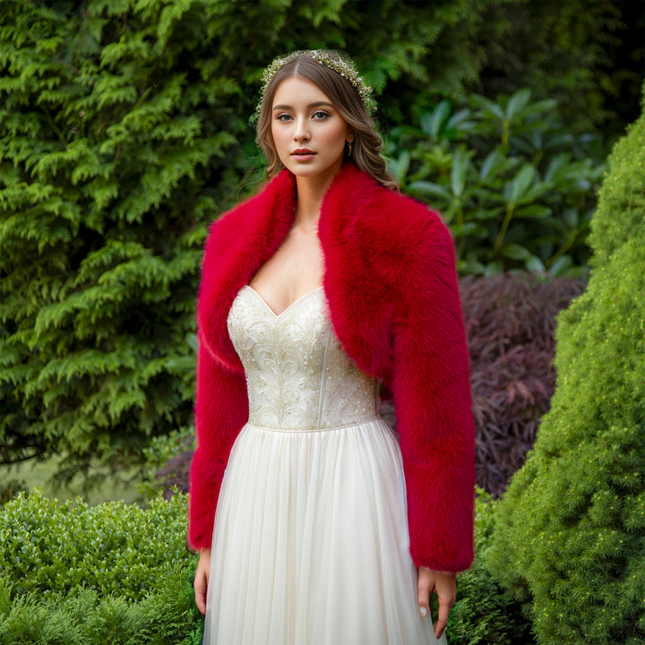 Red faux fur bolero