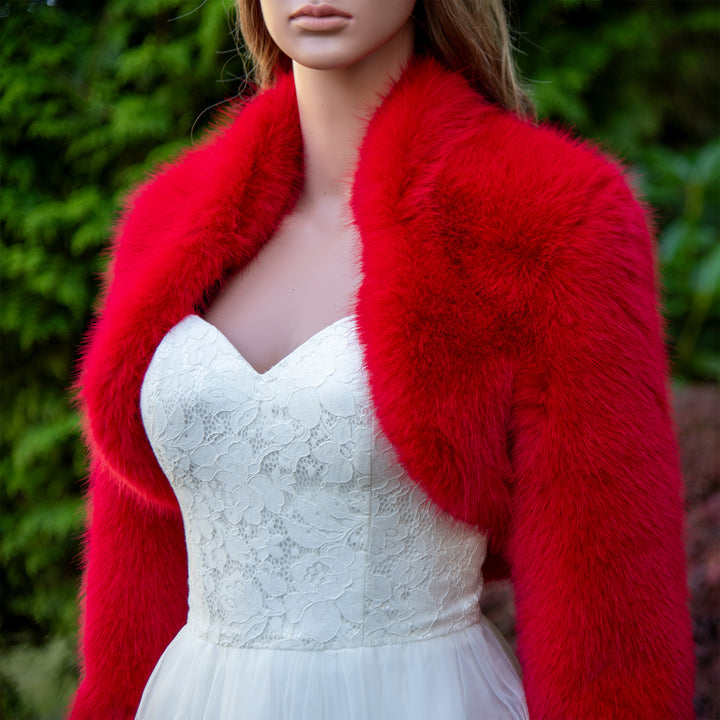 Red faux fur bolero