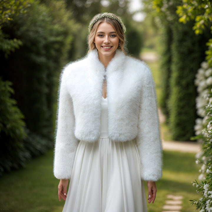 Light ivory faux fur jacket with collar