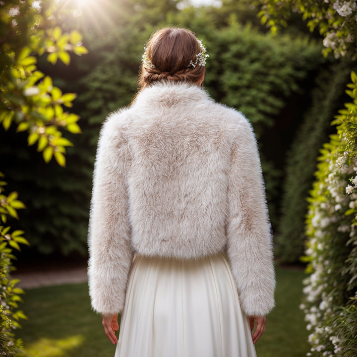 Light beige faux fur jacket with collar