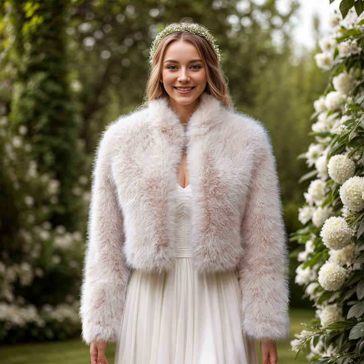 Light beige faux fur jacket with collar