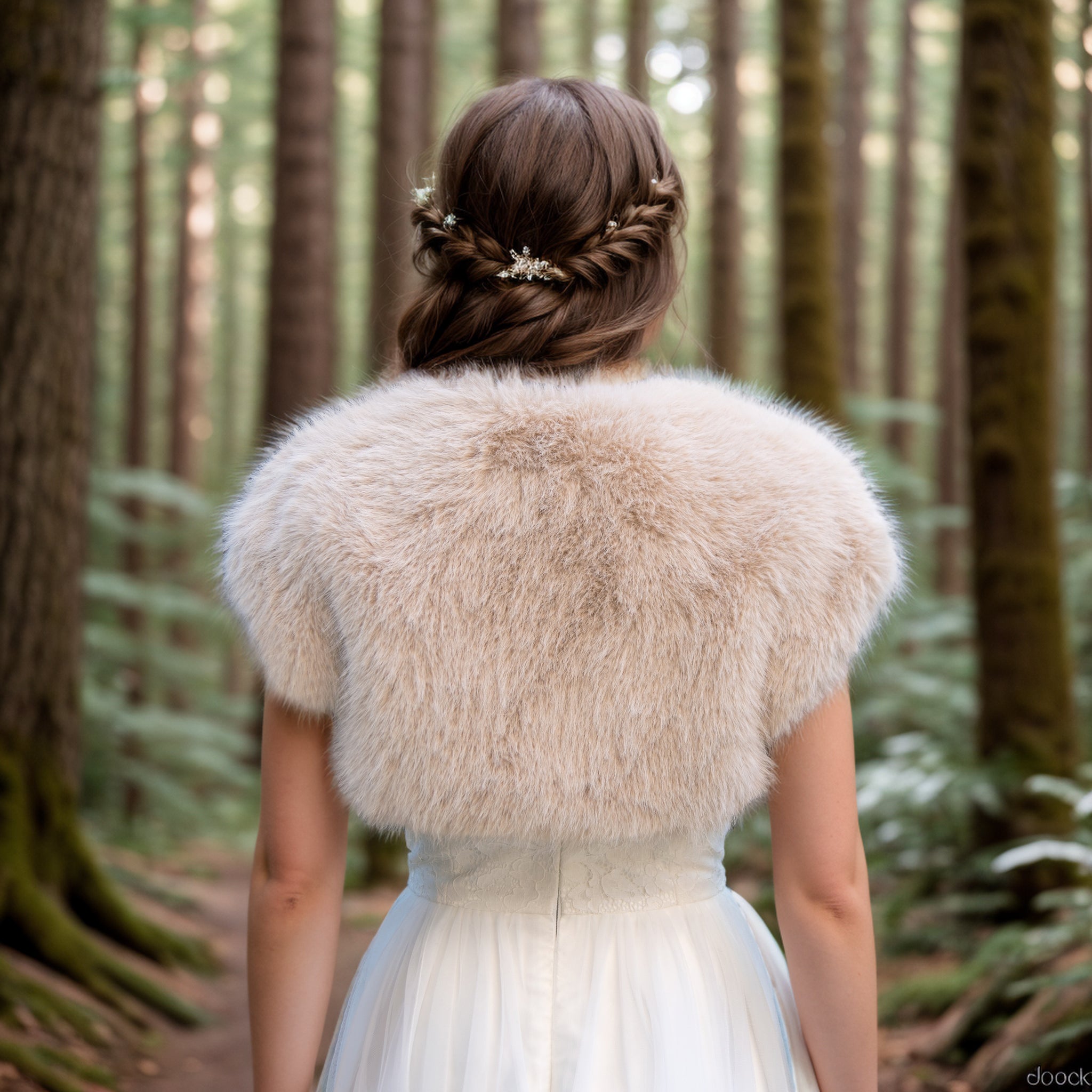 Light beige faux fur shrug bolero