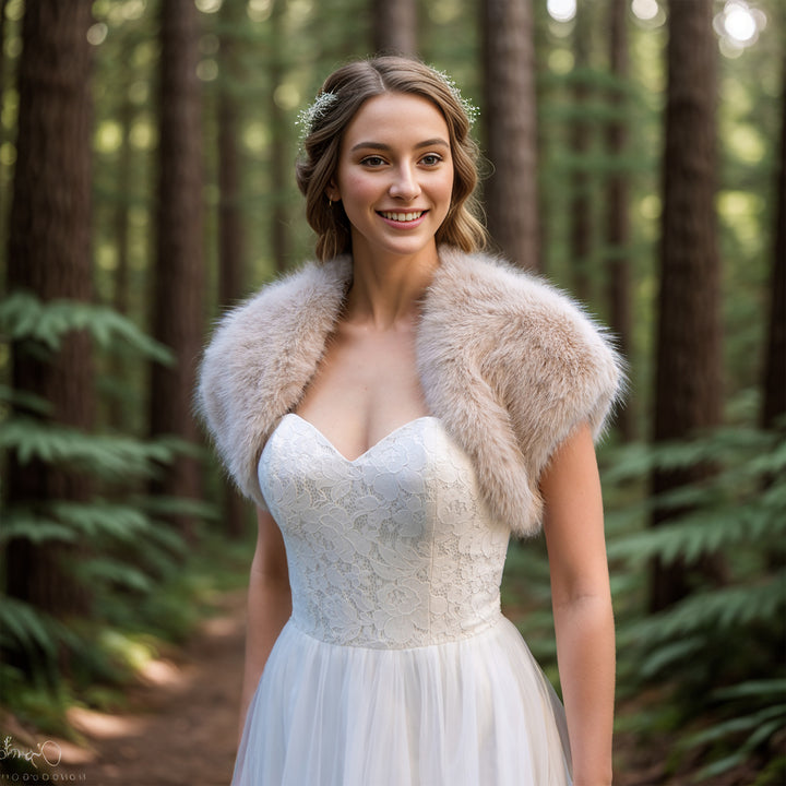 Light beige faux fur shrug bolero