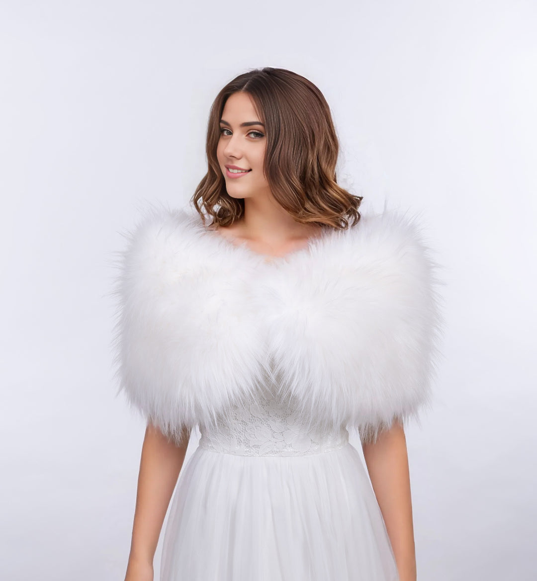 White faux fur wrap bridal shawl wedding stole