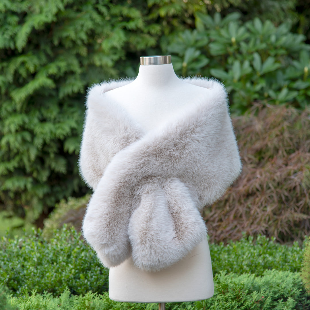 Light blush gray faux fur wrap bridal shawl