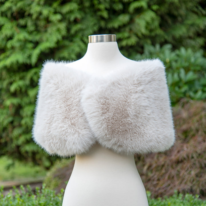 Light blush gray faux fur shawl bridal wrap wedding cape