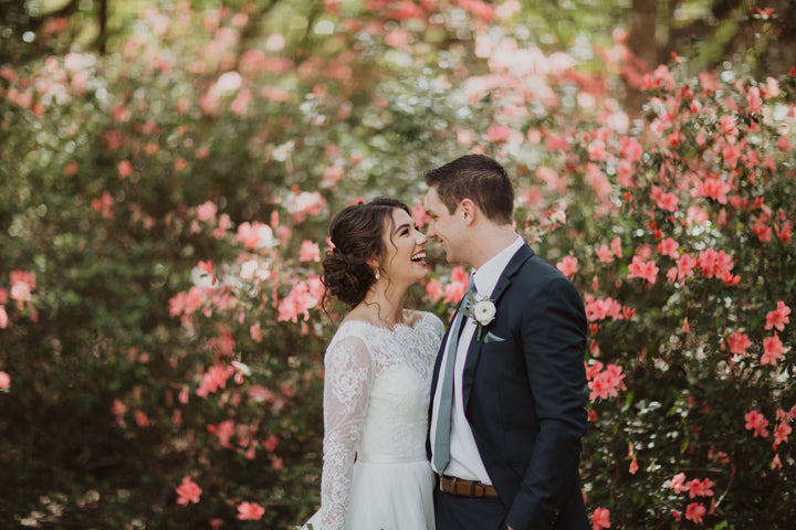 Long sleeve Alencon lace wedding dress