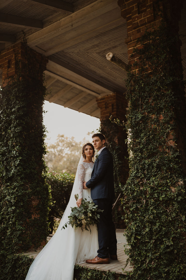 Long sleeve Alencon lace wedding dress