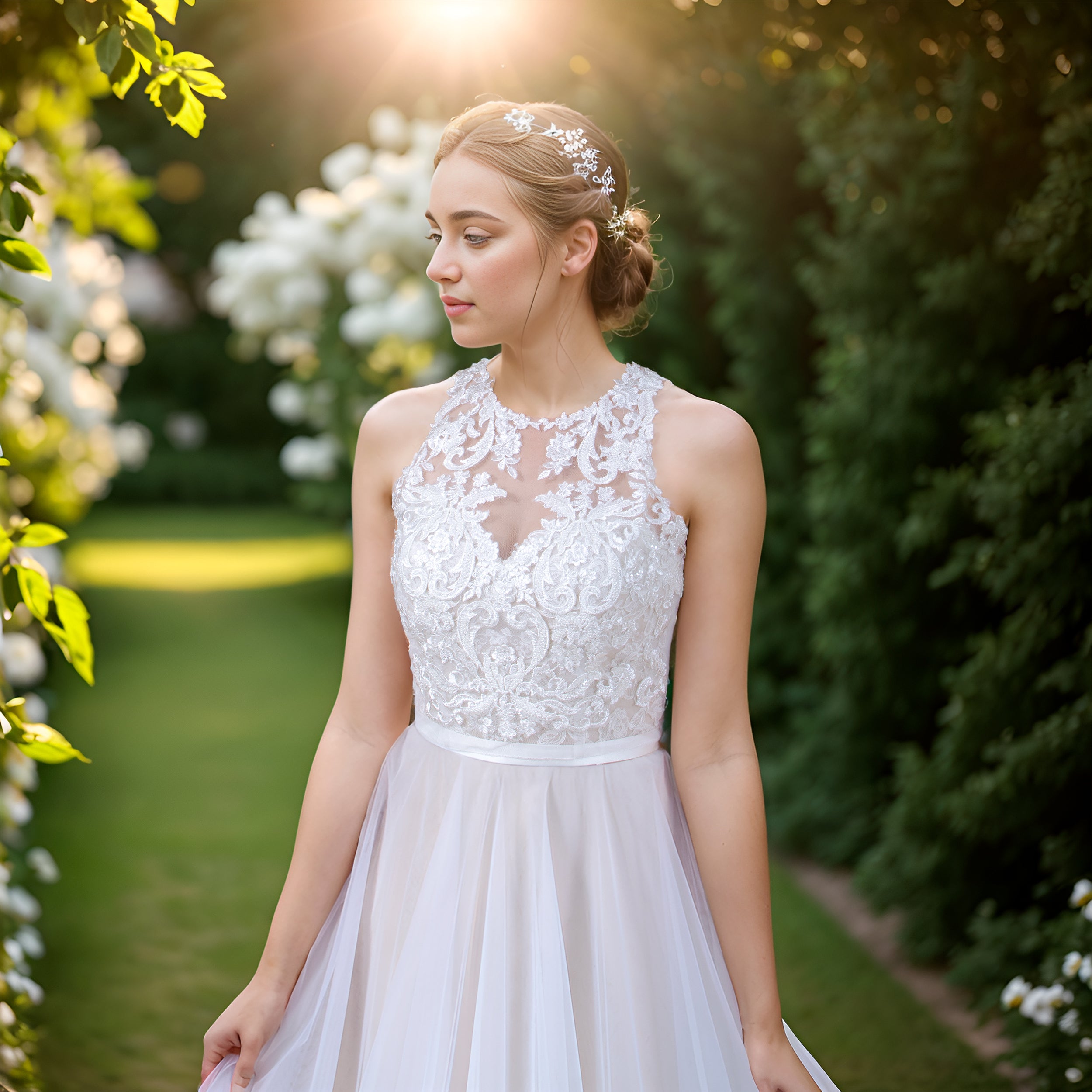 Beaded Ivory Halter Style Lace Bolero Wedding jacket