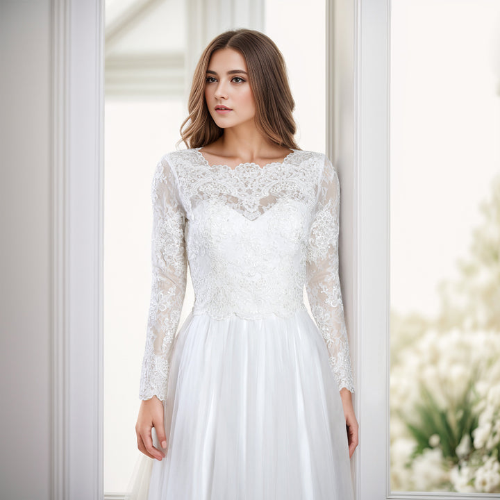 Double layer long sleeve wedding dress topper