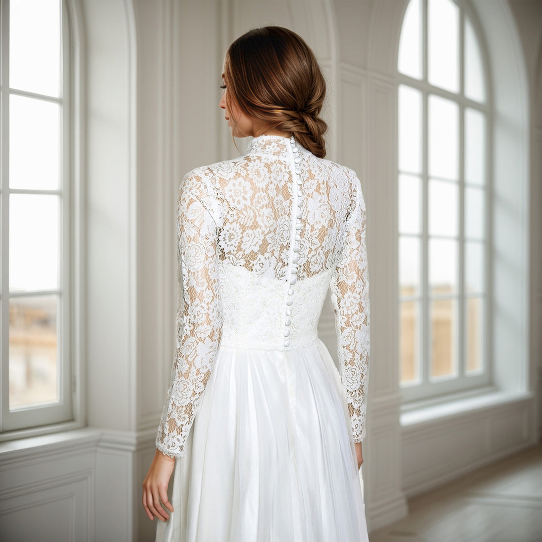 High neck long sleeve wedding dress topper