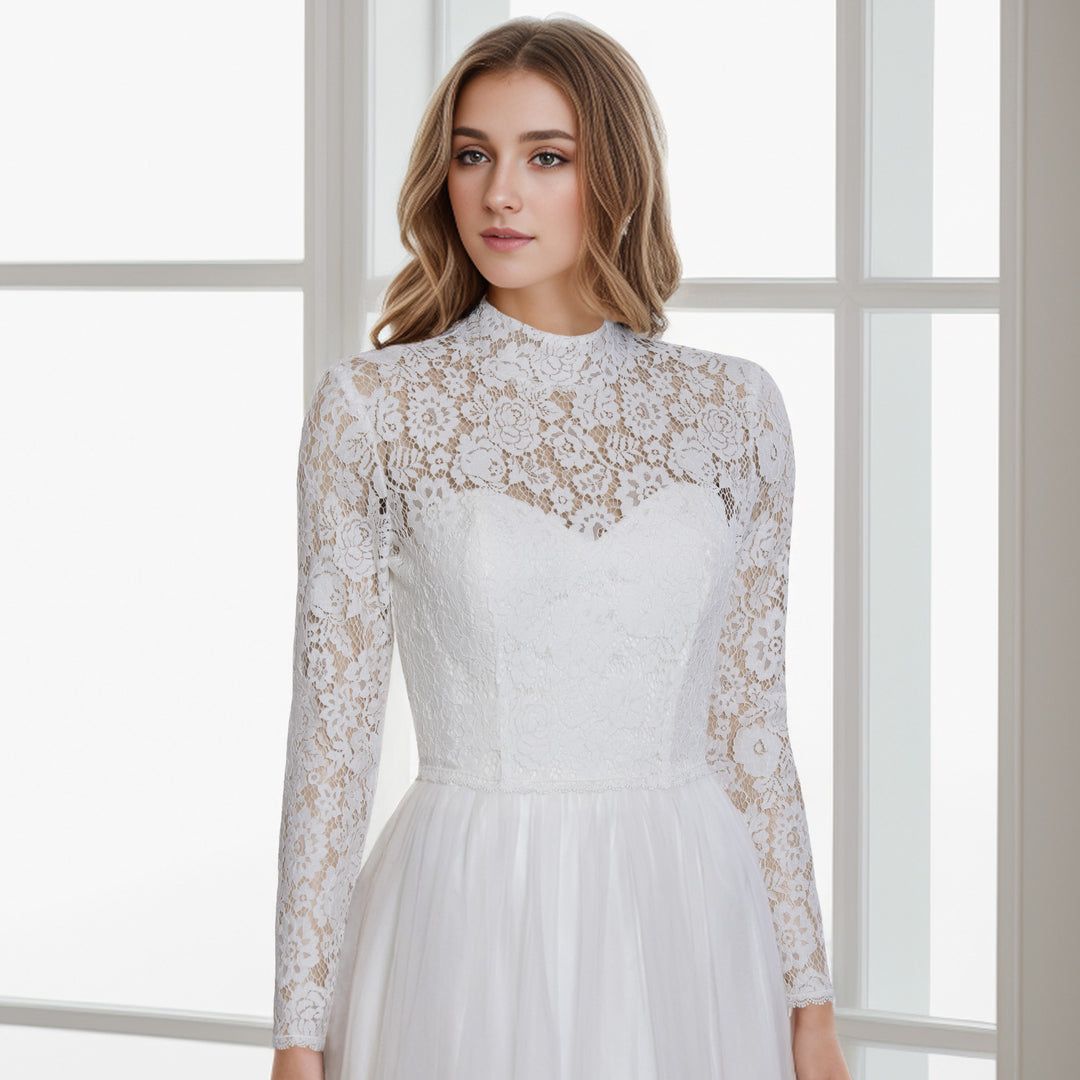 High neck long sleeve wedding dress topper