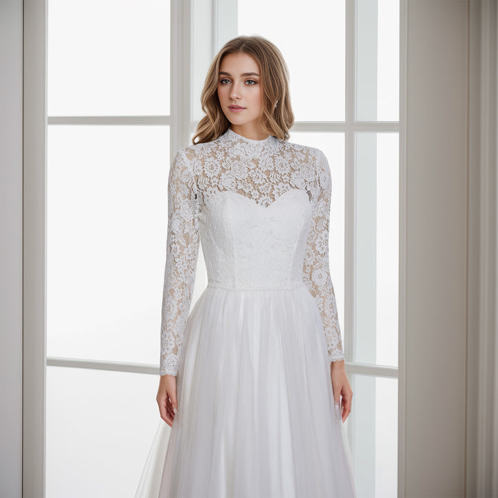 High neck long sleeve wedding dress topper