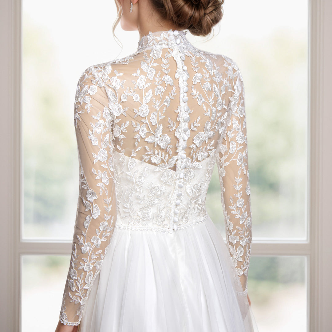 High neck long sleeve wedding dress topper