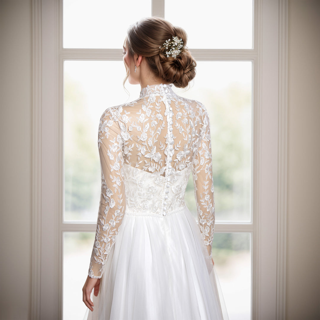 High neck long sleeve wedding dress topper