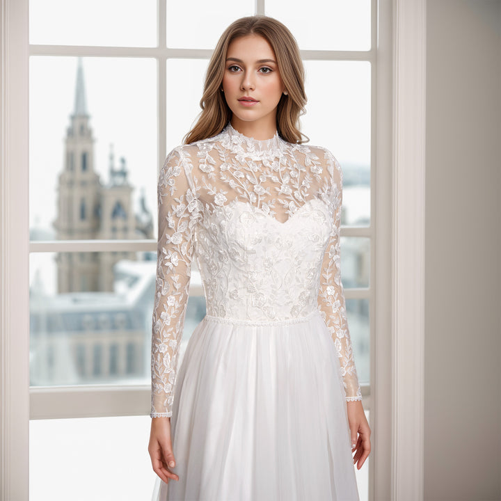 High neck long sleeve wedding dress topper