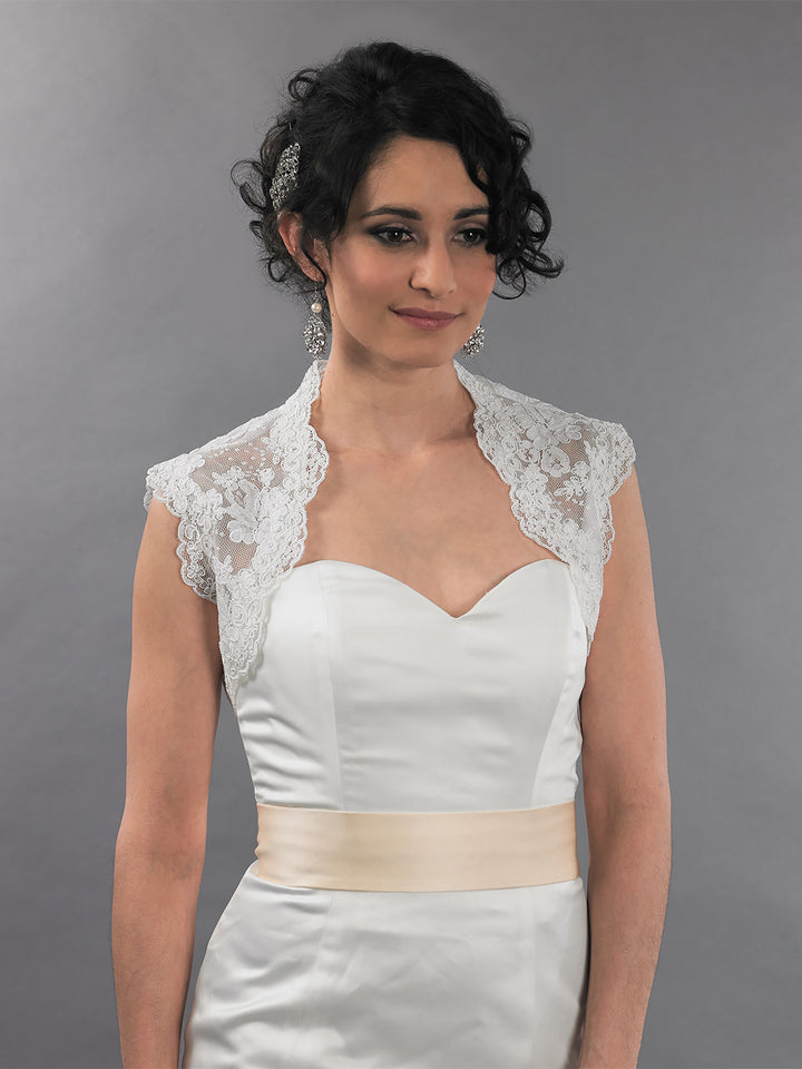 Sleeveless bridal keyhole back alencon lace bolero