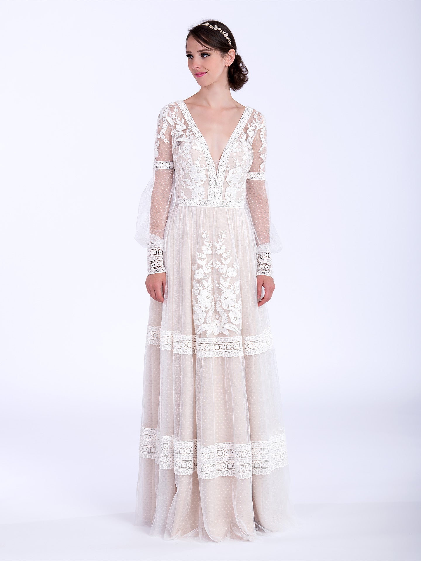 Boho wedding dress with long sleeves – Tulip Bridal