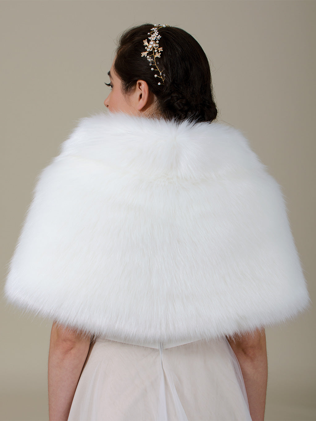 Ivory faux fur wrap bridal shawl