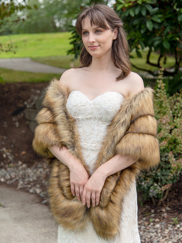 Brown faux fur shawl bridal wrap