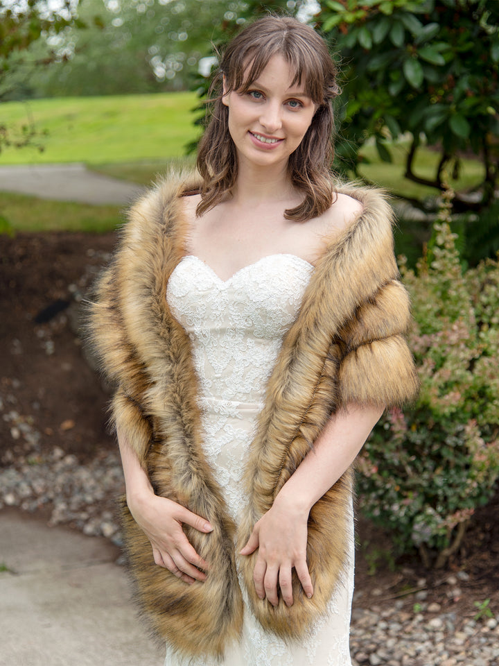 Brown faux fur shawl bridal wrap