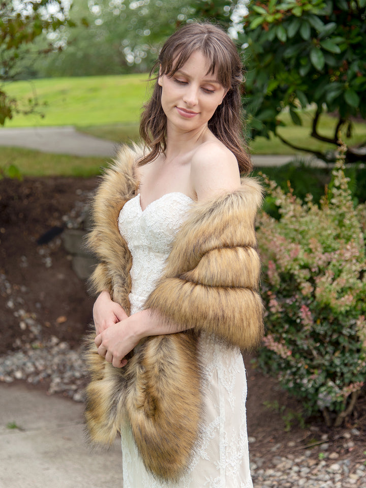 Brown faux fur shawl bridal wrap