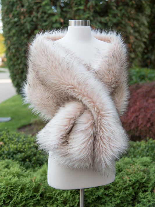 20 wide light ivory faux fur wrap with darker tips