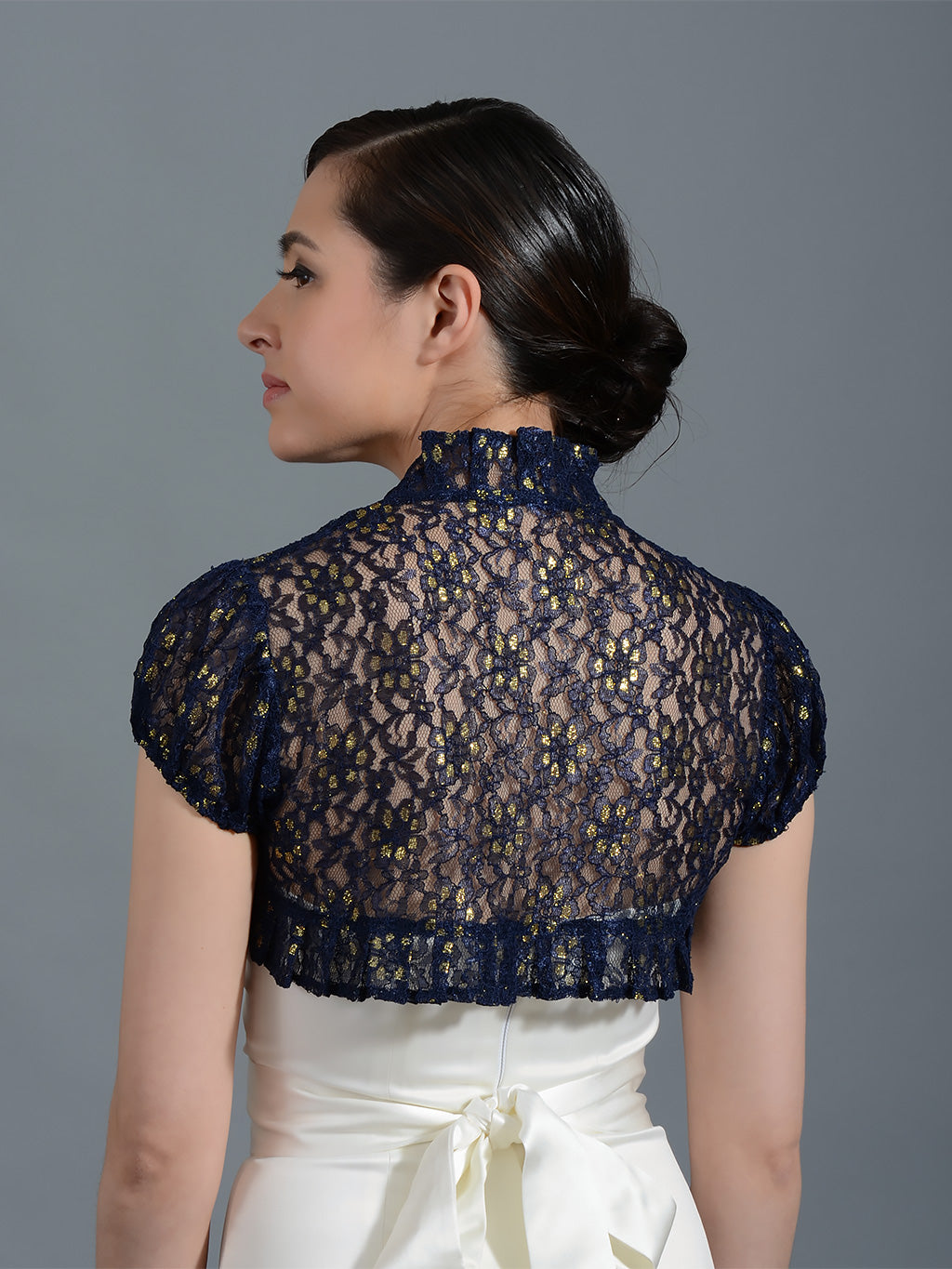 Navy Blue short sleeve lace wedding bolero jacket