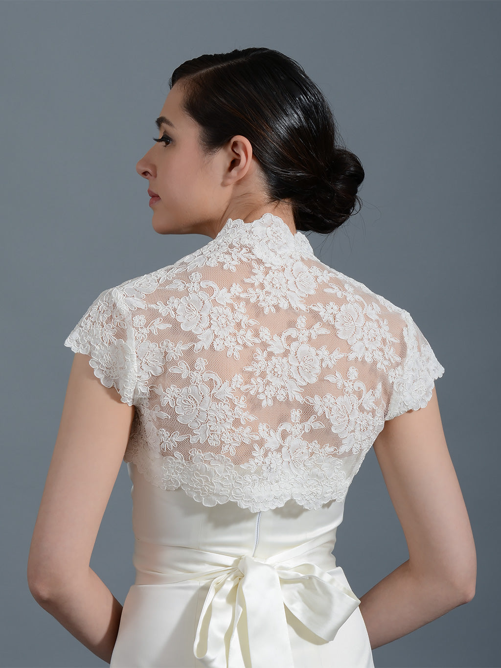 Cap sleeve bridal alencon lace bolero jacket Tulip Bridal