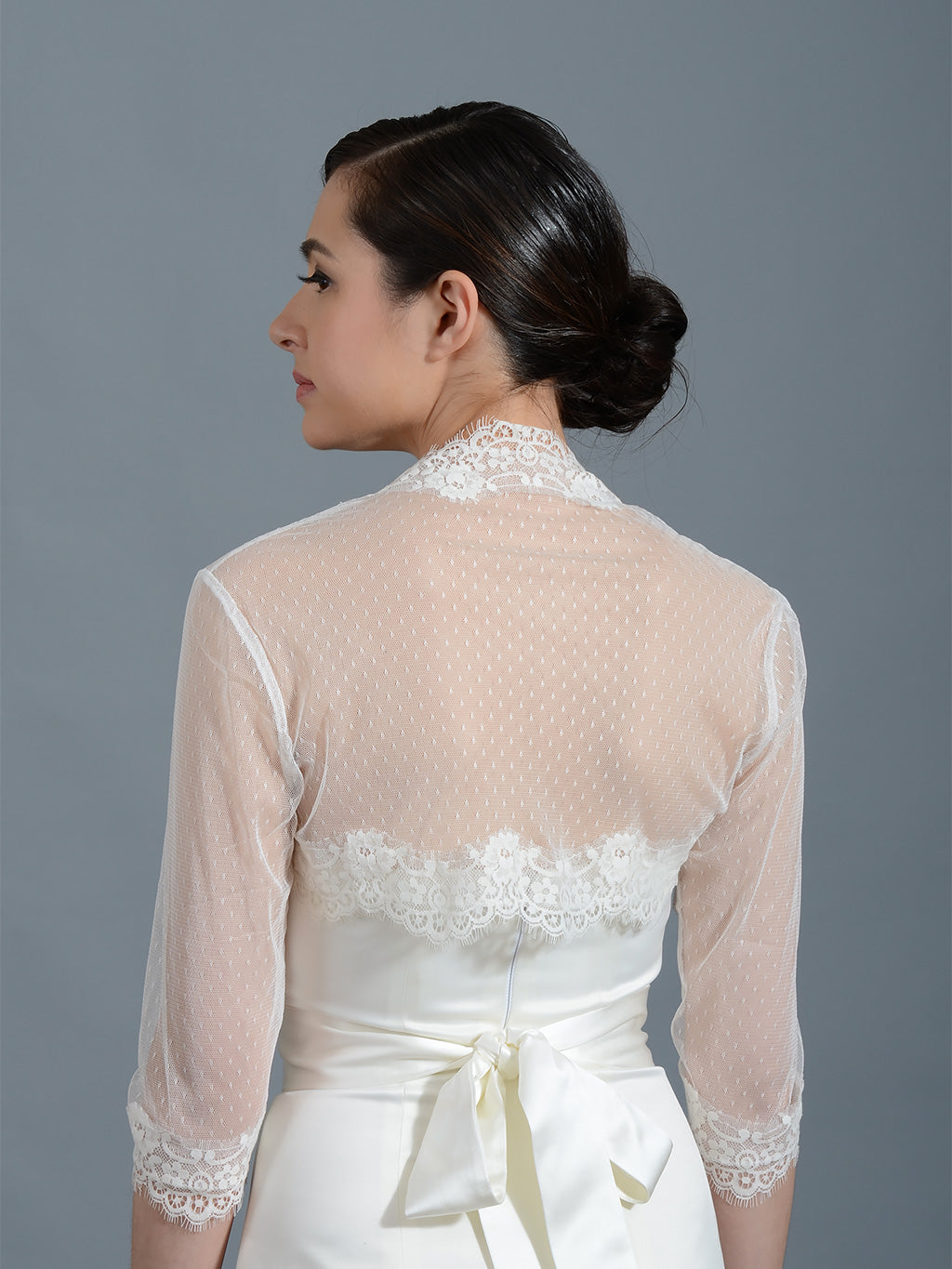 Ivory 3/4 sleeve bridal dot lace wedding bolero jacket