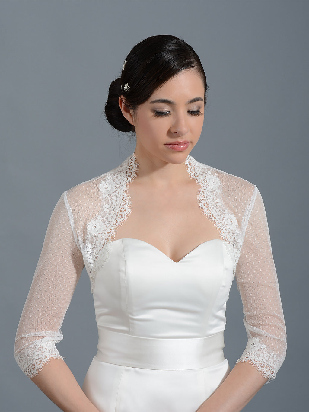 Ivory 3/4 sleeve bridal dot lace wedding bolero jacket – Tulip Bridal