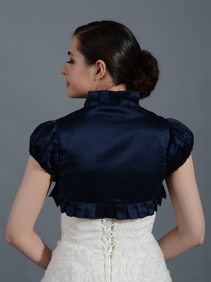 Navy Blue short sleeve wedding satin bolero jacket