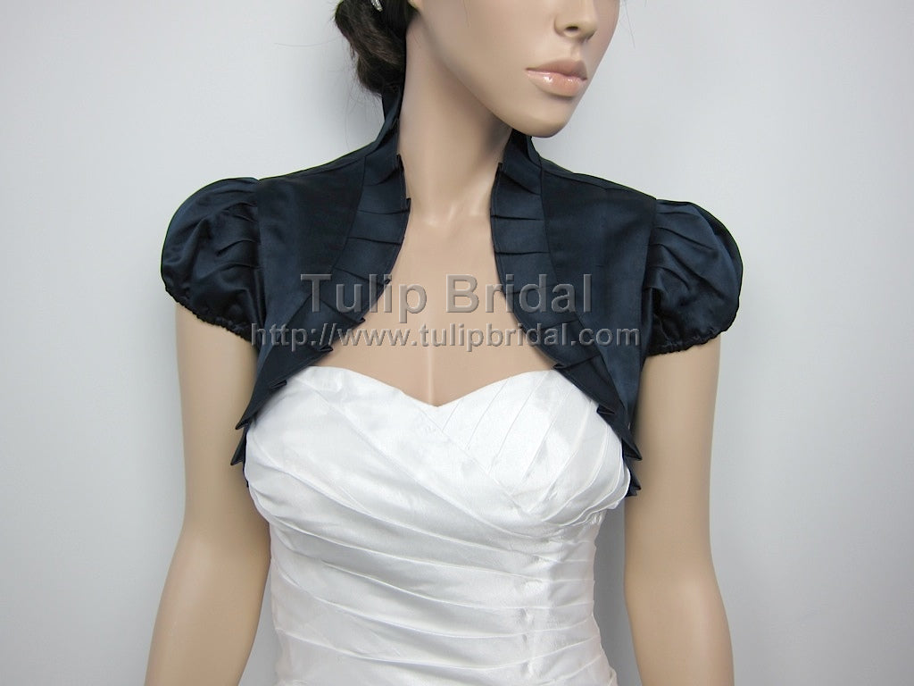 Navy Blue short sleeve wedding satin bolero jacket