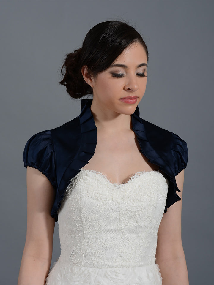 Navy Blue short sleeve wedding satin bolero jacket