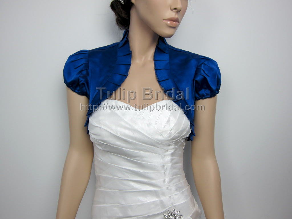 Blue Short sleeve satin wedding bolero jacket