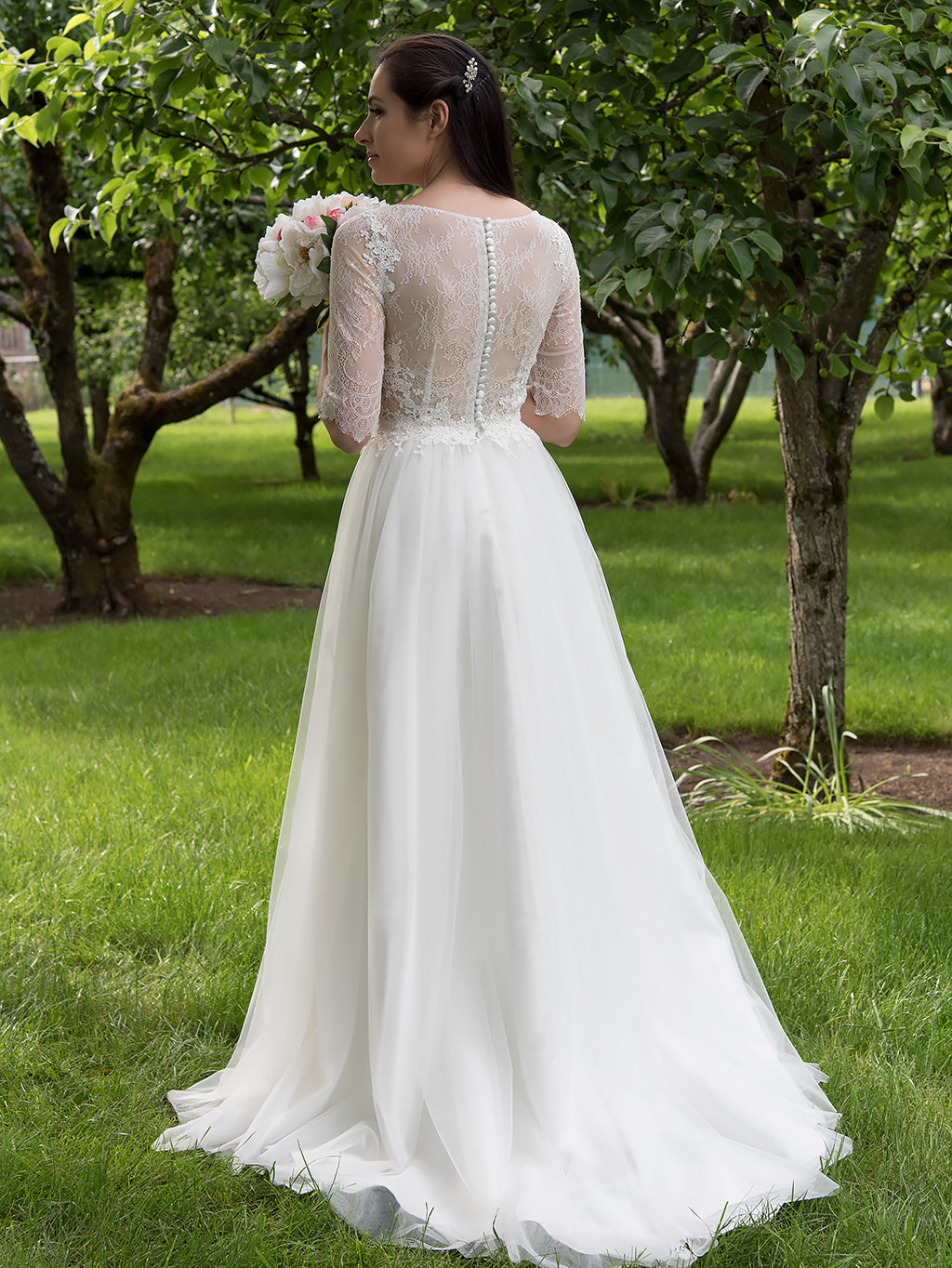 Ivory 3/4 length sleeve lace wedding dress 4011 – Tulip Bridal