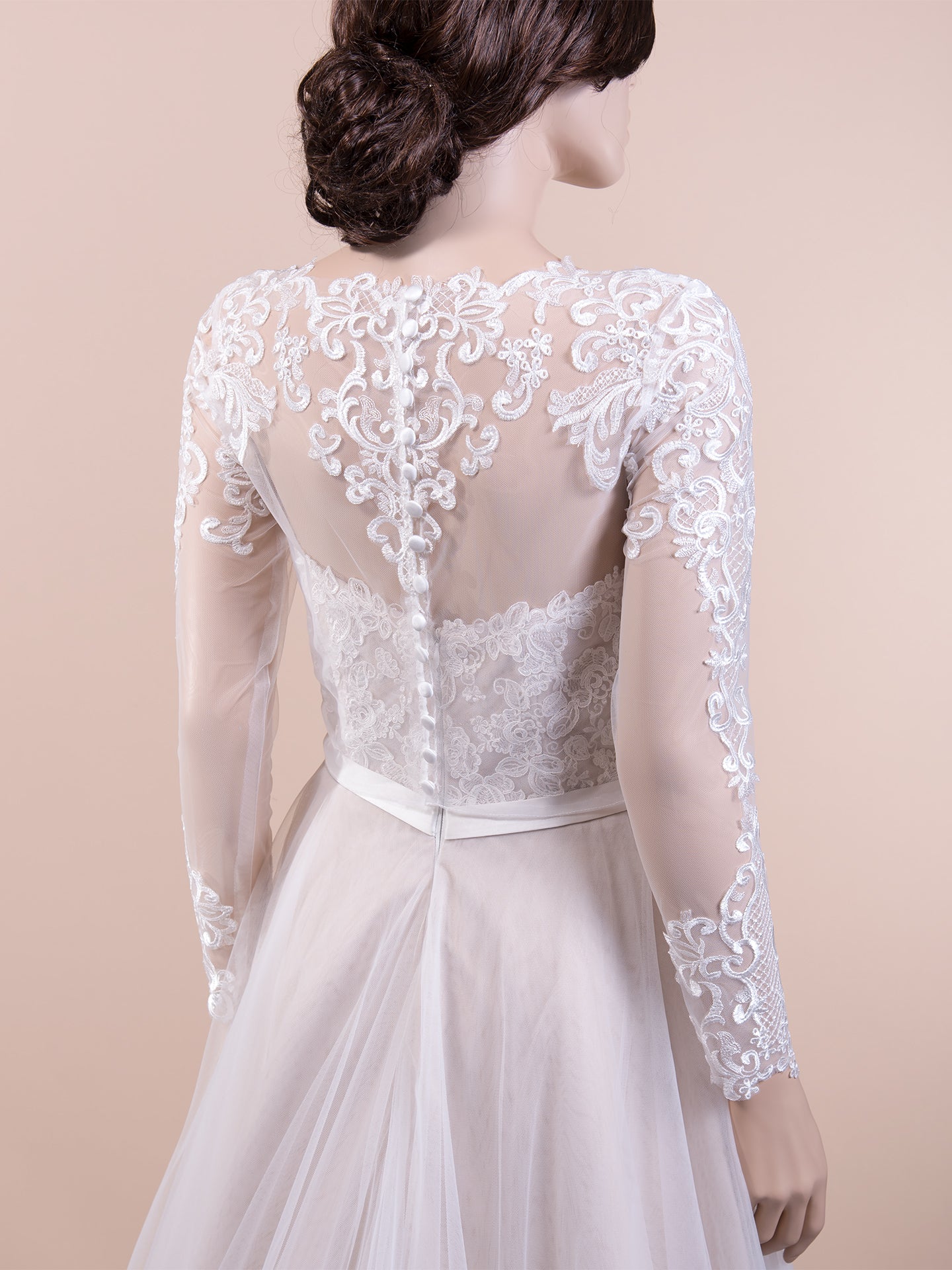 Ivory long sleeve embroidered lace wedding dress topper