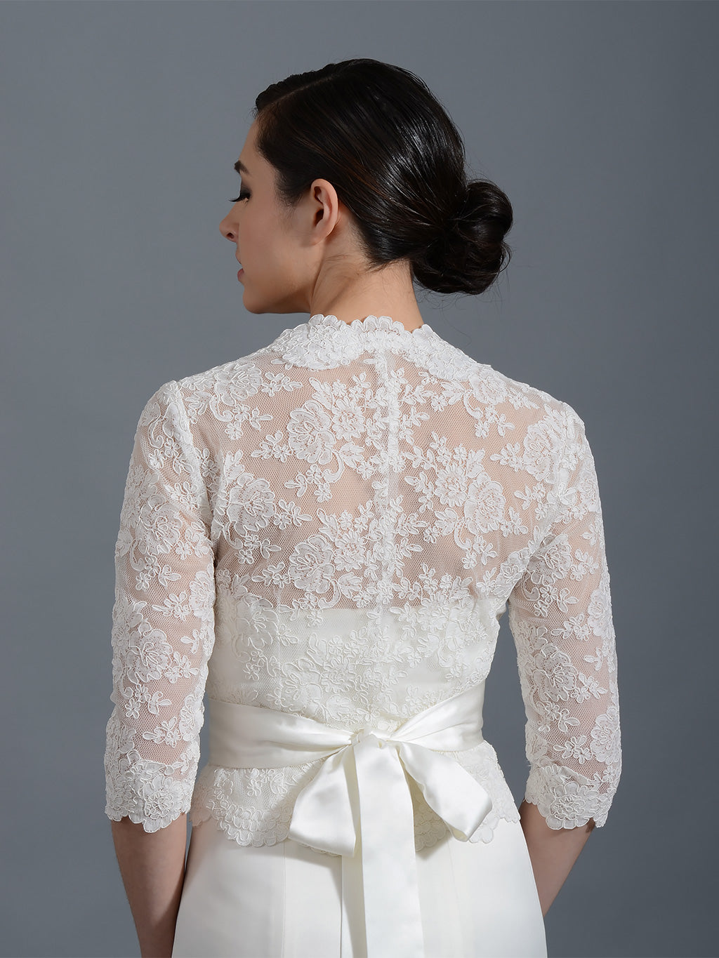 3/4 Sleeve Front open Ivory Alencon Lace Bolero Jacket