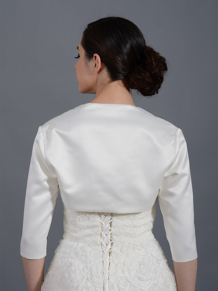 3/4 sleeve wedding satin bolero jacket